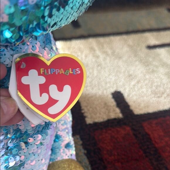 Ty Blue and Gold Unicorn Plush Toy with Sparkly Texture - Picture 3 of 3